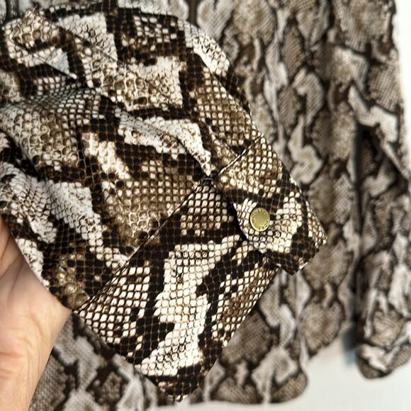 NEW Michael Kors Snakeskin Brown Full Zip Shirt Pockets Logo Long Sleeve Mobwife - Picture 5 of 9